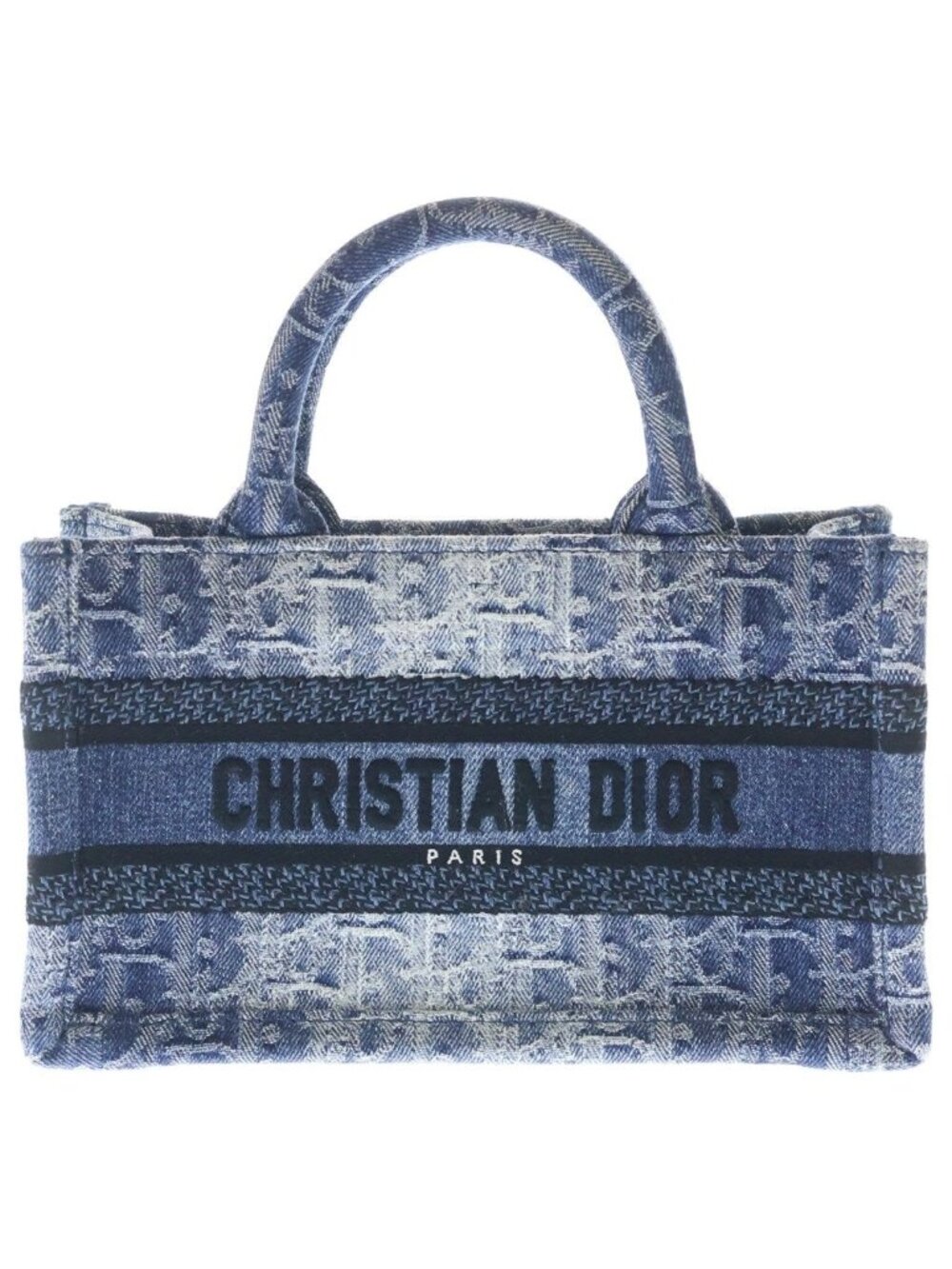 Dior Oblique Book Tote Mini Denim Canvas 2-Way Shoulder Bag Blue